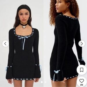 FOR LOVE & LEMONS BEAUTIFUL OLINA CROCHET BLACK KNIT MINI DRESS SZ LARGE